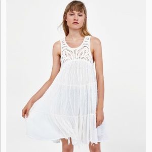 NWT Zara Crochet Sleeveless Dress with Fringe S